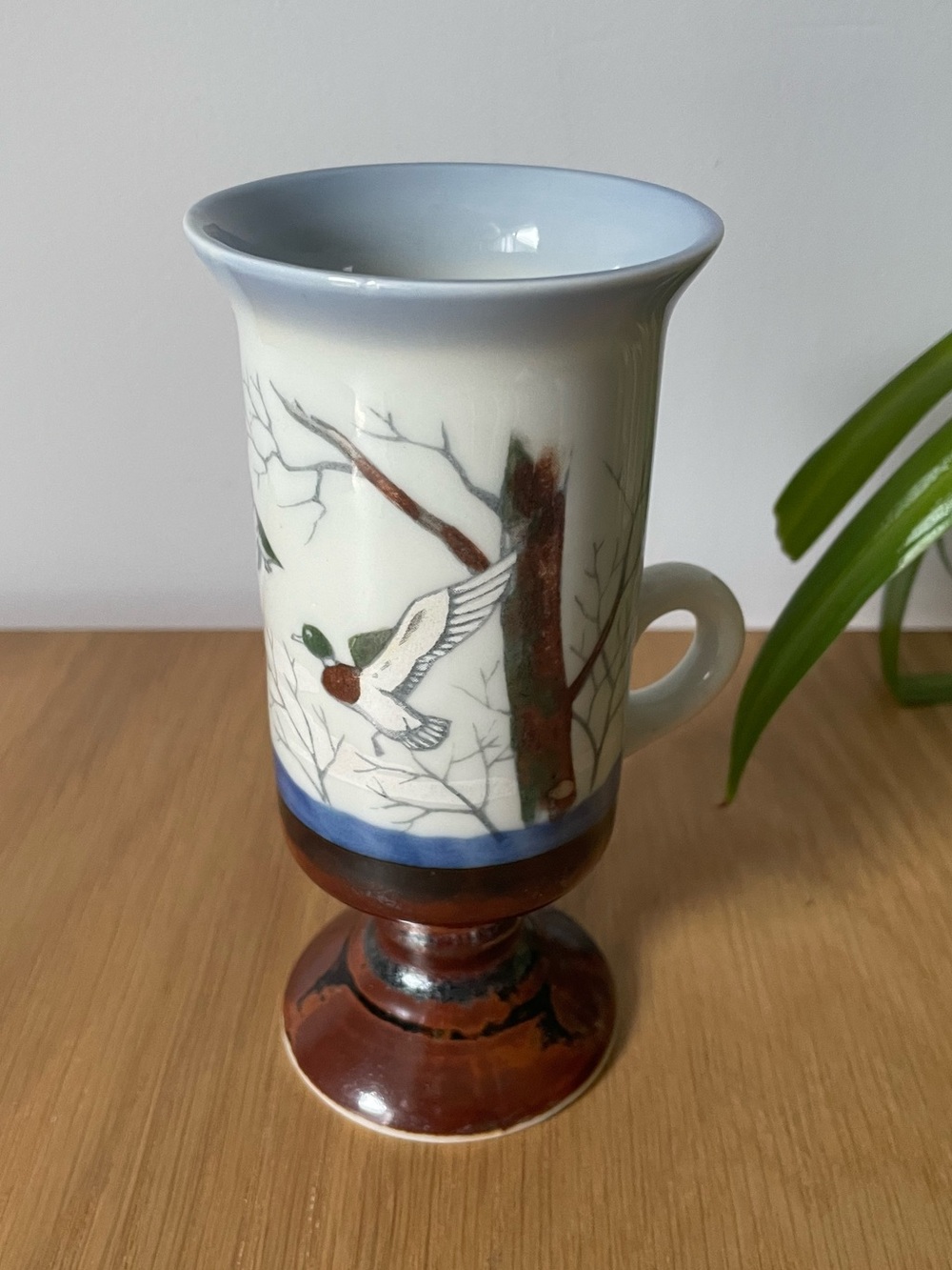 Vintage 1970s Otagiri Ceramic Pedestal Irish Coffee Mug with Mallard Duck Scene